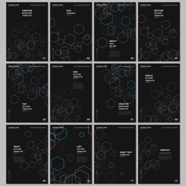 Broşürler, broşürler, broşürler, A4 formatında broşürler, dergi kapağı, kitap tasarımı. Tıp, bilim ve teknoloji konsepti için altıgenli Geometrik arkaplan