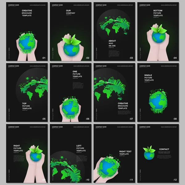 A4 brochure layout of covers design templates for flyer leaflet, A4 format brochure design, report, magazine cover, book design. Green world globe in the hands of man. Earth planet health care concept — Stock Vector