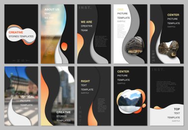 Yaratıcı sosyal ağlar tasarımı, dikey afiş ya da akışkan renkli gradyan geometrik şekilli el ilanı şablonları. Broşür, broşür, broşür ve sunum için kapak tasarımı şablonları.