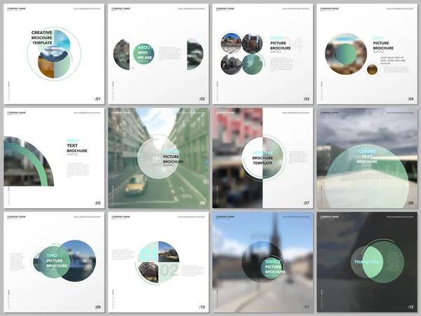 Minimal brochure templates with green color circles, round shapes. Covers design templates for square flyer, leaflet, brochure, report, presentation, blog, advertising, magazine for blogging.