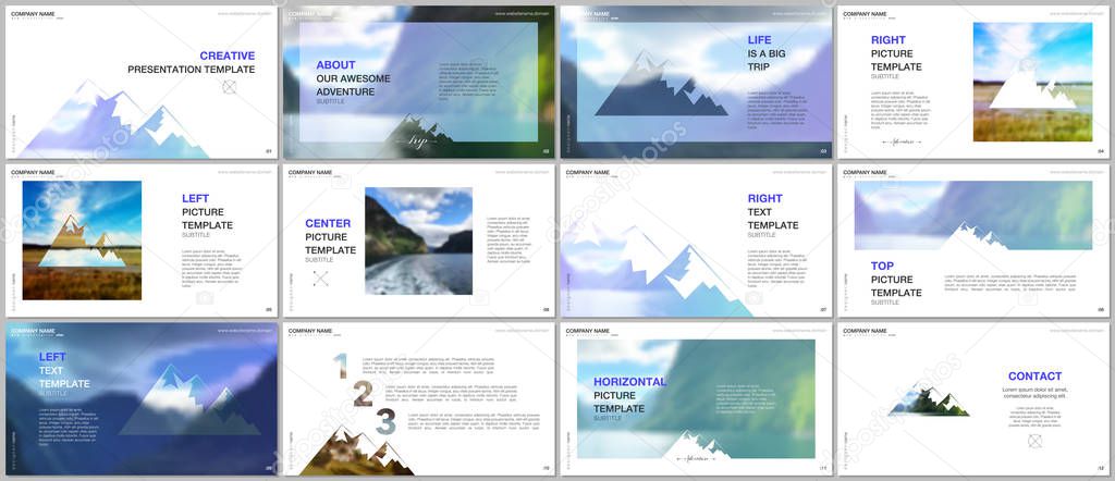 Presentations design, vector templates. Background for tourist camp, nature tourism, camping. Aadventure design concept. Multipurpose template for presentation slide, flyer leaflet, brochure cover.