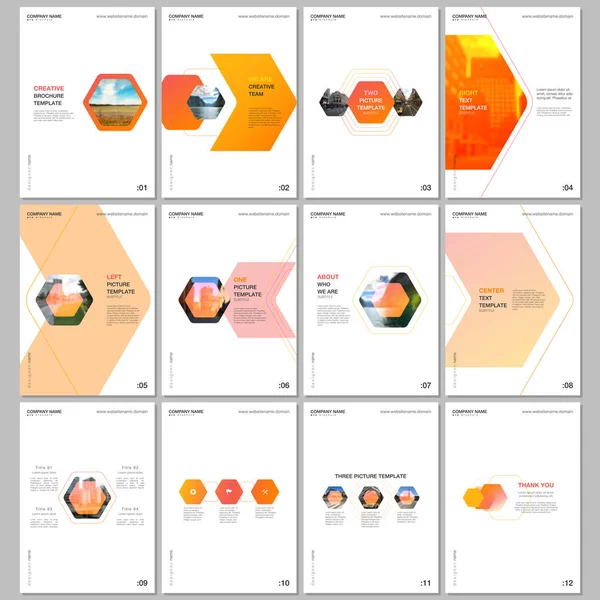 Modèles de brochures créatives avec fond de conception hexagonale coloré, motif de style hexagonal. Couvre les modèles de conception pour flyer, dépliant, brochure, rapport, présentation, publicité, magazine. — Image vectorielle