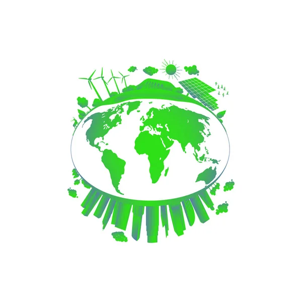 Grünes Stadtkonzept. Solar- und Windkraft. grüne nachhaltige Energie, ökologische Entwicklungsumgebung, nachhaltiges Entwicklungskonzept. — Stockvektor