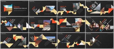 Minimal sunumlar tasarımı, renkli üçgen origami kağıt elemanları ile portföy vektör şablonları. Sunum slaytı için çok amaçlı şablon, afiş broşürü, broşür kapağı, rapor, pazarlama.