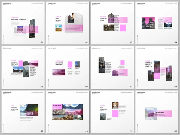 Minimalne szablony broszur z różowym kolorem prostokąty, prostokątne kształty. Okładki szablonów do kwadratu ulotki, ulotka, broszura, raport, prezentacja, blog, reklama, magazyn na blogowanie. — Wektor stockowy
