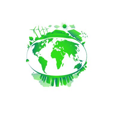 Yeşil şehir konsepti. Güneş ve rüzgar enerjisi. Yeşil sürdürülebilir enerji, ekoloji geliştirme ortamı, sürdürülebilir kalkınma kavramı.