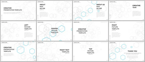 Modelli vettoriali di progettazione della presentazione, modelli multiuso per diapositive di presentazione, volantini, design della copertina della brochure, presentazione del rapporto. Contesto geometrico con esagoni per medicina, concetti scientifici — Vettoriale Stock