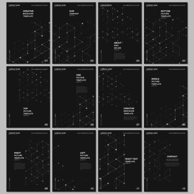 Broşür kapakları için A4 broşür tasarım şablonları, broşür tasarımı, rapor, sunum, dergi kapağı, kitap tasarımı. Bilimsel tıbbi araştırma. Soyut moleküler yapı