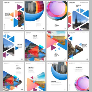 Broşürler, broşürler, broşürler, A4 formatı, broşür tasarımı, rapor, dergi tasarımı için kapak tasarımı. Profesyonel iş kurumu portföyü için renkli basit tasarım geçmişi.