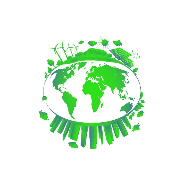 Grünes Stadtkonzept. Solar- und Windkraft. grüne nachhaltige Energie, ökologische Entwicklungsumgebung, nachhaltiges Entwicklungskonzept. — Stockvektor