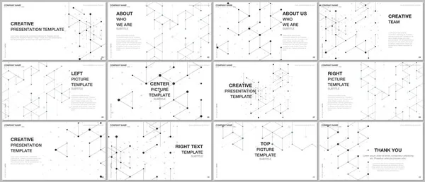 Дизайн презентації векторні шаблони, багатоцільовий шаблон для презентації слайда, флаєра, дизайну обкладинки брошури, презентації інфографічного звіту. Геометричний фон з гексагонами і трикутниками . — стоковий вектор
