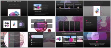 Sunum tasarım vektör şablonları, sunum slaytı için çok amaçlı şablon, broşür kapağı tasarımı ve soyut daire pankartları. Sosyal medya web pankartı. Sosyal ağ fotoğraf çerçevesi.