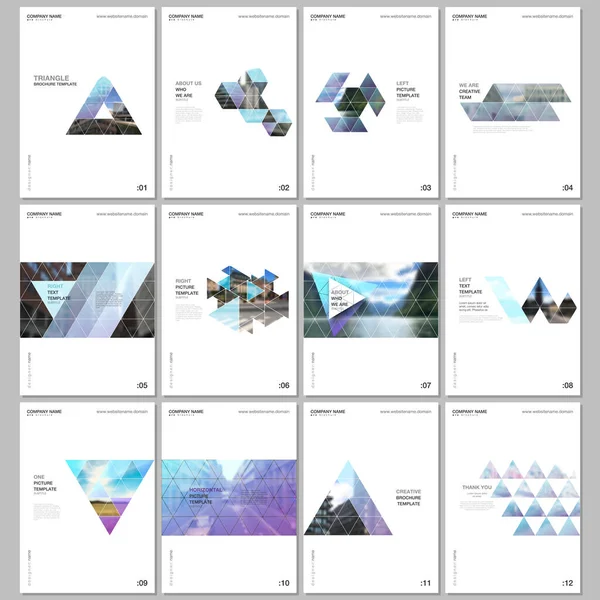 Творчі шаблони брошур з трикутним дизайном тла, візерунок стилю трикутника. Обкладинки шаблонів дизайну для флаєрів, листівок, брошур, звітів, презентацій, реклами, журналу . — стоковий вектор