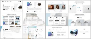Web sitesi tasarımı, sunumlar, portföy için vektör şablonu. Sunum slaytı, broşür, broşür kapağı, akışkan renkli mavi gradyan geometrik şekilli yıllık rapor için şablonlar