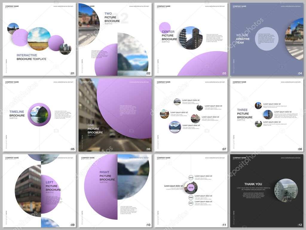 Minimal brochure templates colorful circles, round shapes. Covers design templates for square flyer, brochure, presentation, social media advertising, online seminar, digital education.
