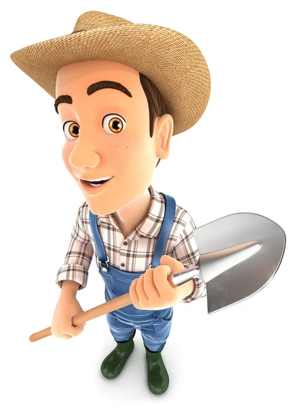 3d farmer holding a shovel — Stockfoto