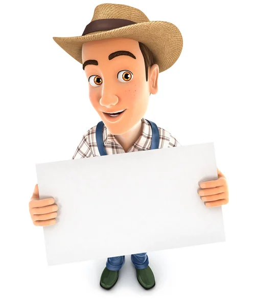 3d farmer holding a billboard — Stock Photo, Image