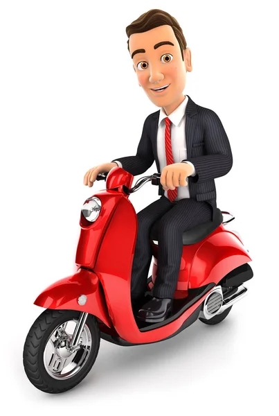 3d işadamı bir scooter sürme — Stok fotoğraf