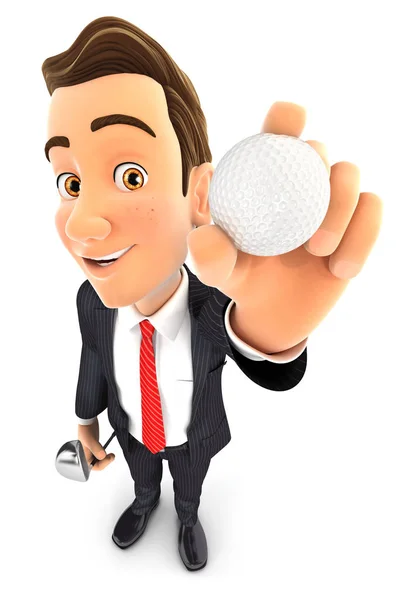 3d businessman holding golf ball — Stock Photo, Image