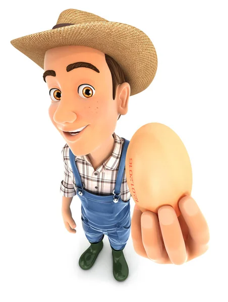 3d farmer holding an egg — Stock Photo, Image