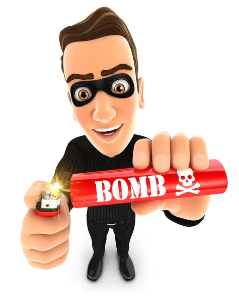 3d thief lighting a stick of dynamite — Stock Photo, Image