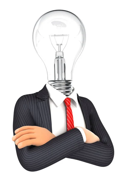 3d uomo d'affari con testa lampadina — Foto Stock