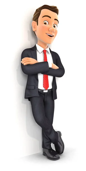 3D бізнесмен стоїть на стіні — стокове фото