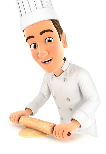 3D-chef-kok met deegroller — Stockfoto