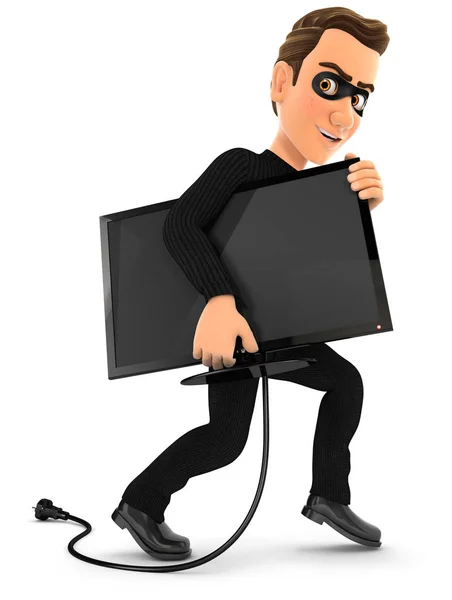 3d thief stealing a television — Stock Photo, Image