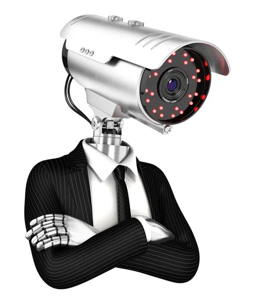 3d security agent with camera head — Stock Photo, Image