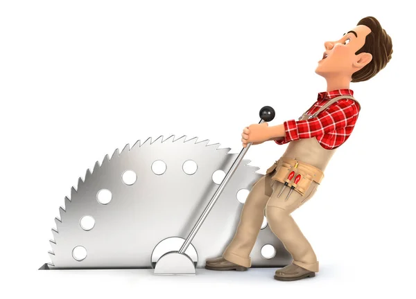 3d handyman activating circular saw — Stock Photo, Image