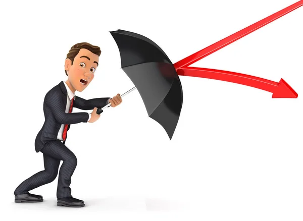 3d businessman stopping arrow with umbrella — Stock Photo, Image