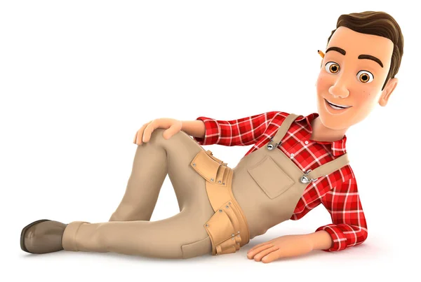 3d handyman lying on the floor — Stock Photo, Image