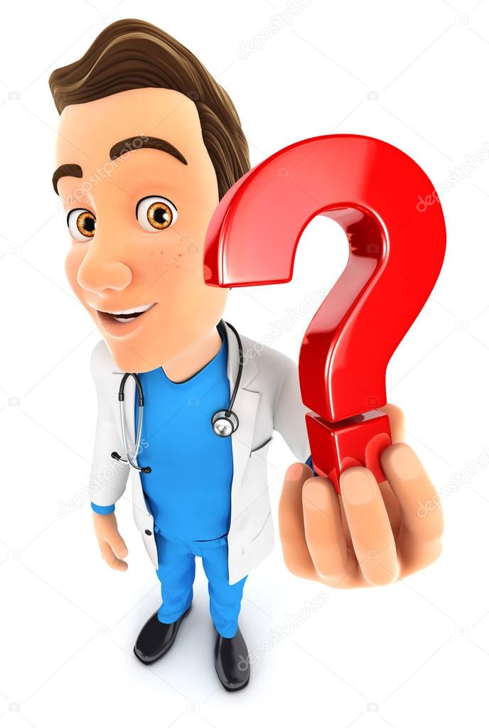 3d doctor holding a question mark icon