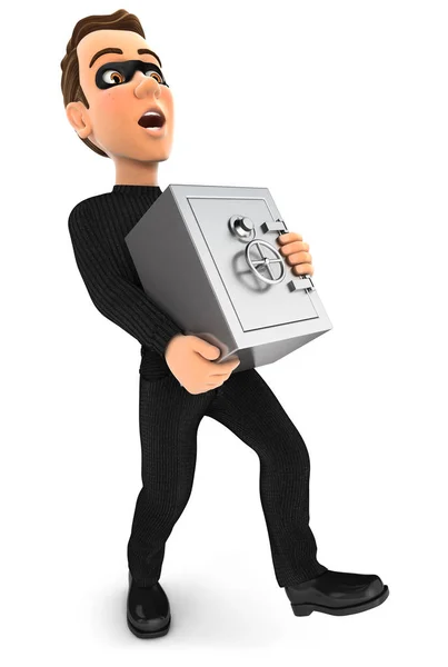 3d thief holding heavy bank safe — Stock Photo, Image
