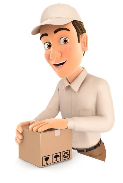 3d entrega homem preparando pacote — Fotografia de Stock