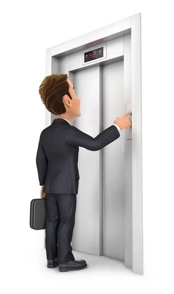 3D podnikatel volání výtahu — Stock fotografie
