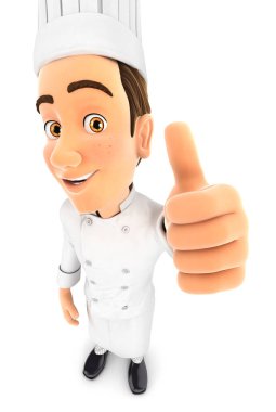 3D Şef pozitif yukarı başparmak ile poz