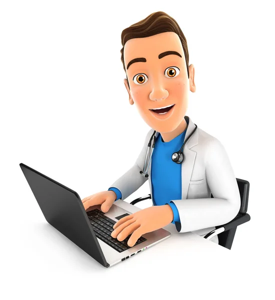 3D-Arzt arbeitet am Laptop — Stockfoto