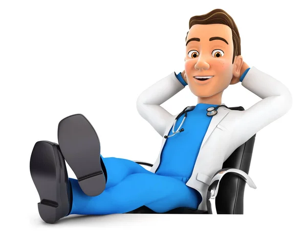 3D-Arzt entspannt sich mit den Füßen auf seinem Schreibtisch — Stockfoto