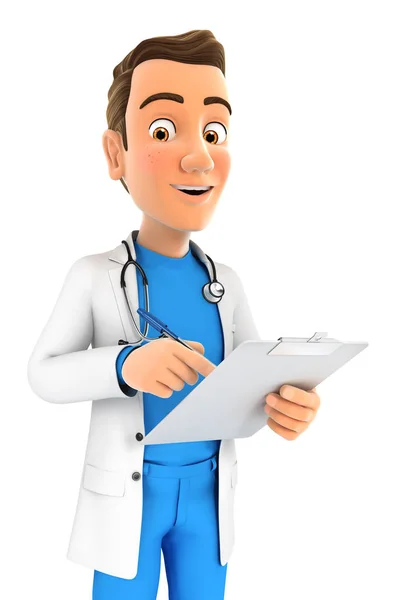 3d doctor escribiendo en bloc de notas — Foto de Stock