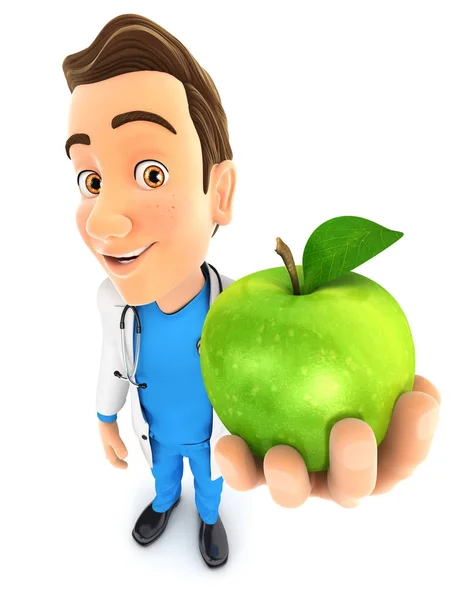 3d médico sosteniendo manzana verde — Foto de Stock