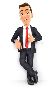 3d işadamı başparmak ile duvar önünde ayakta