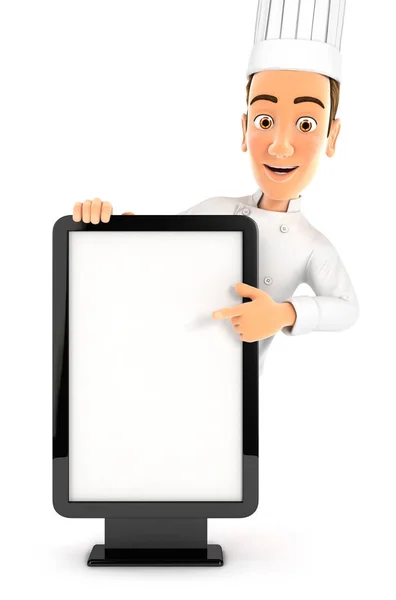 3d head chef pointing to blank billboard — Stock Photo, Image