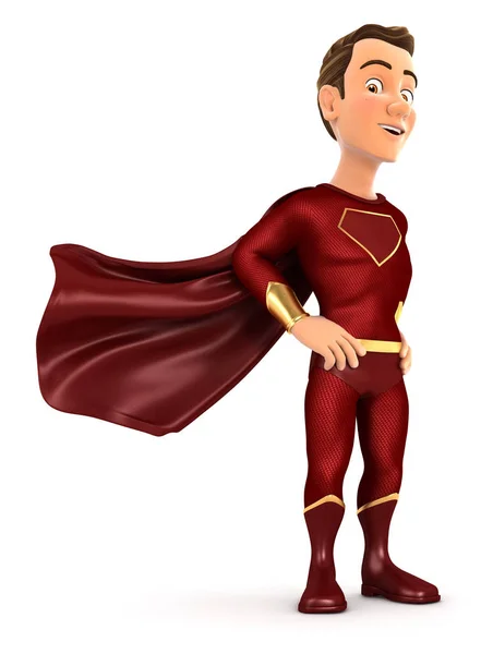 3D czerwony bohater stojąc z Przylądka wiatr — Zdjęcie stockowe