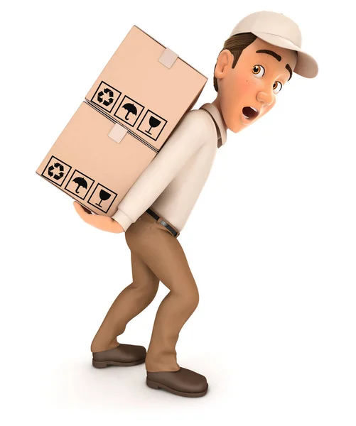 3d entrega hombre paquetes pesados — Foto de Stock