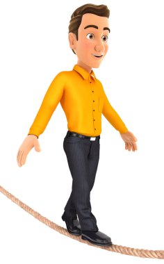 bir ip üzerinde yürüyen 3d adam