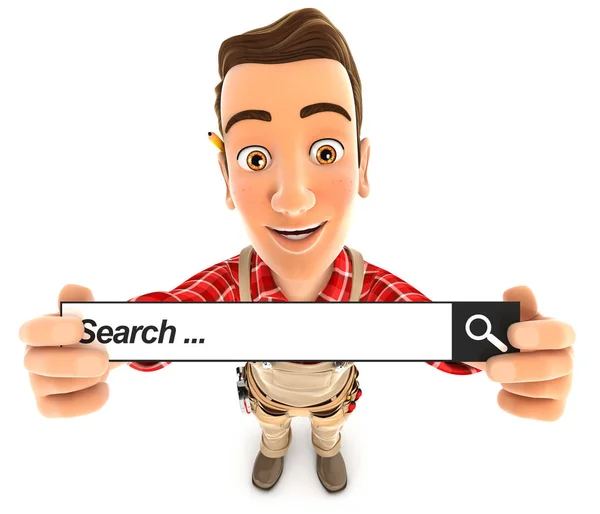 3D handyman holding ett sökfält — Stockfoto