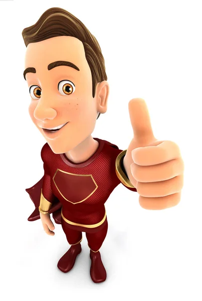 3D kırmızı kahraman pozitif yukarı başparmak ile poz — Stok fotoğraf