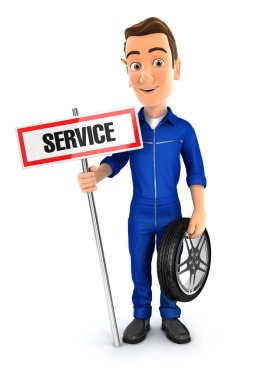 hizmet işareti ve tekerlek ile 3D makinist